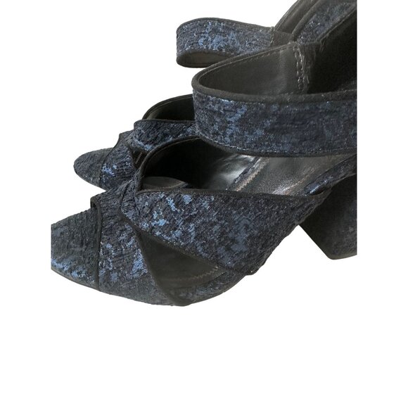 ZARA Blue Black Velvet Block Heels Size 37/ US 6.5 - Picture 6 of 9
